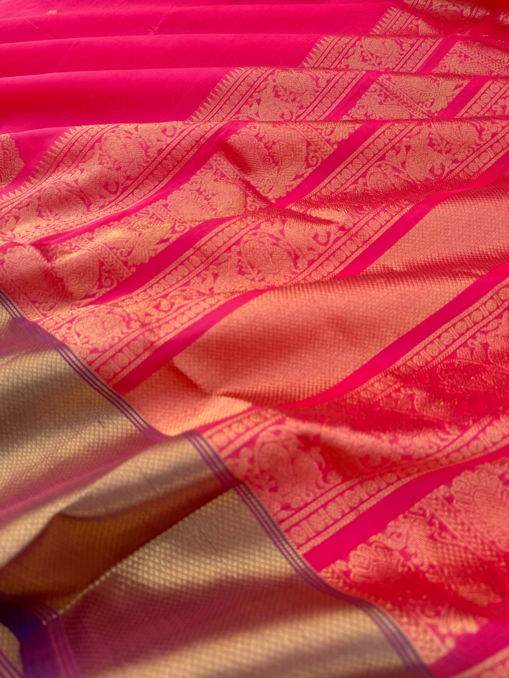 Zari Kissed Silk Cotton - shocking pink corner buttas