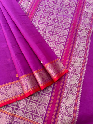 Mangalavastaram - red short majentha yali woven borders