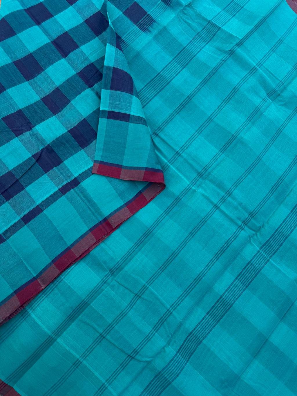 Pragatham - Contrast Play - blue and blue check with Chettinad vibes