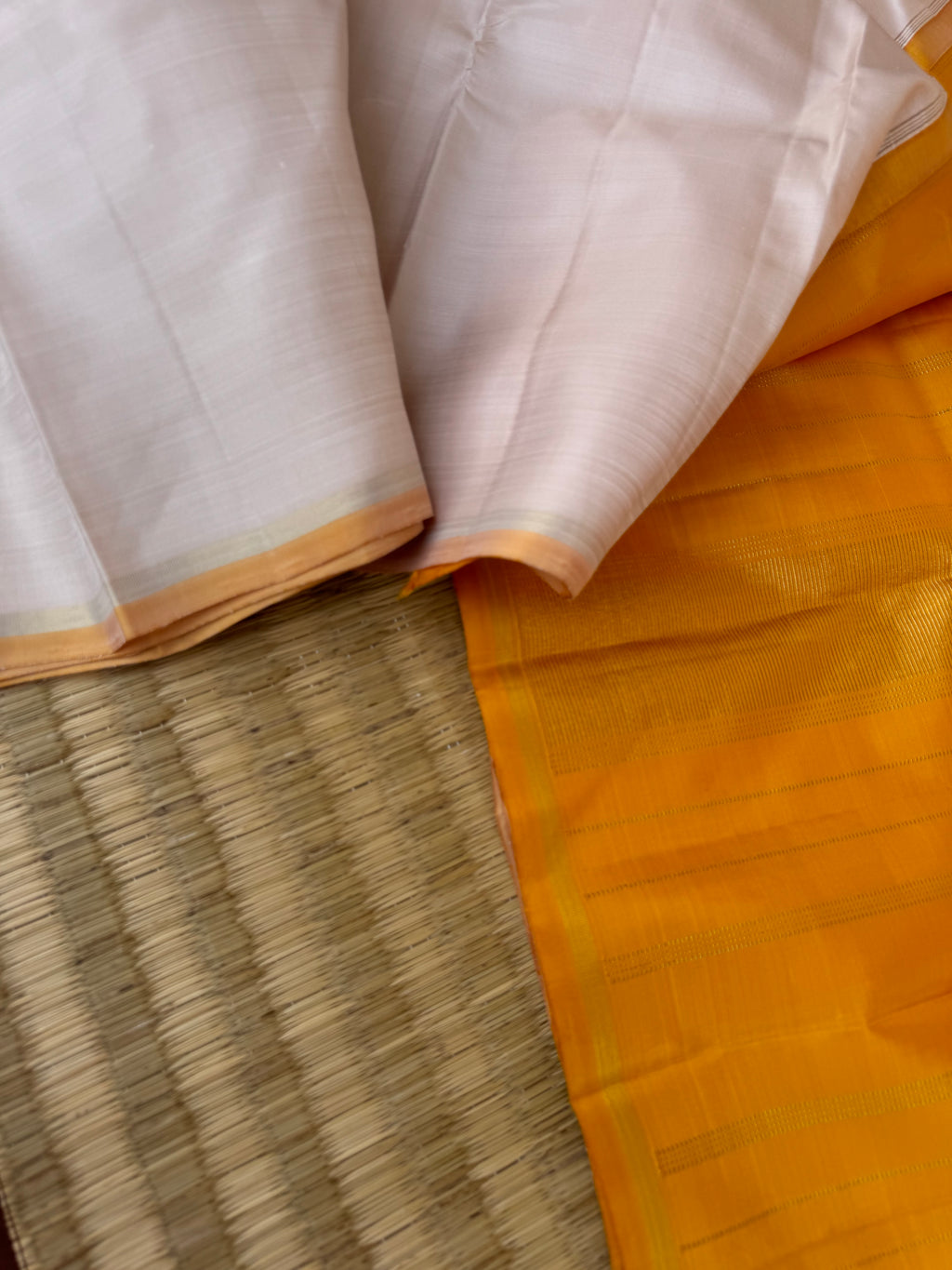 Contrast Play Kanchivarams - pale off white and mustard