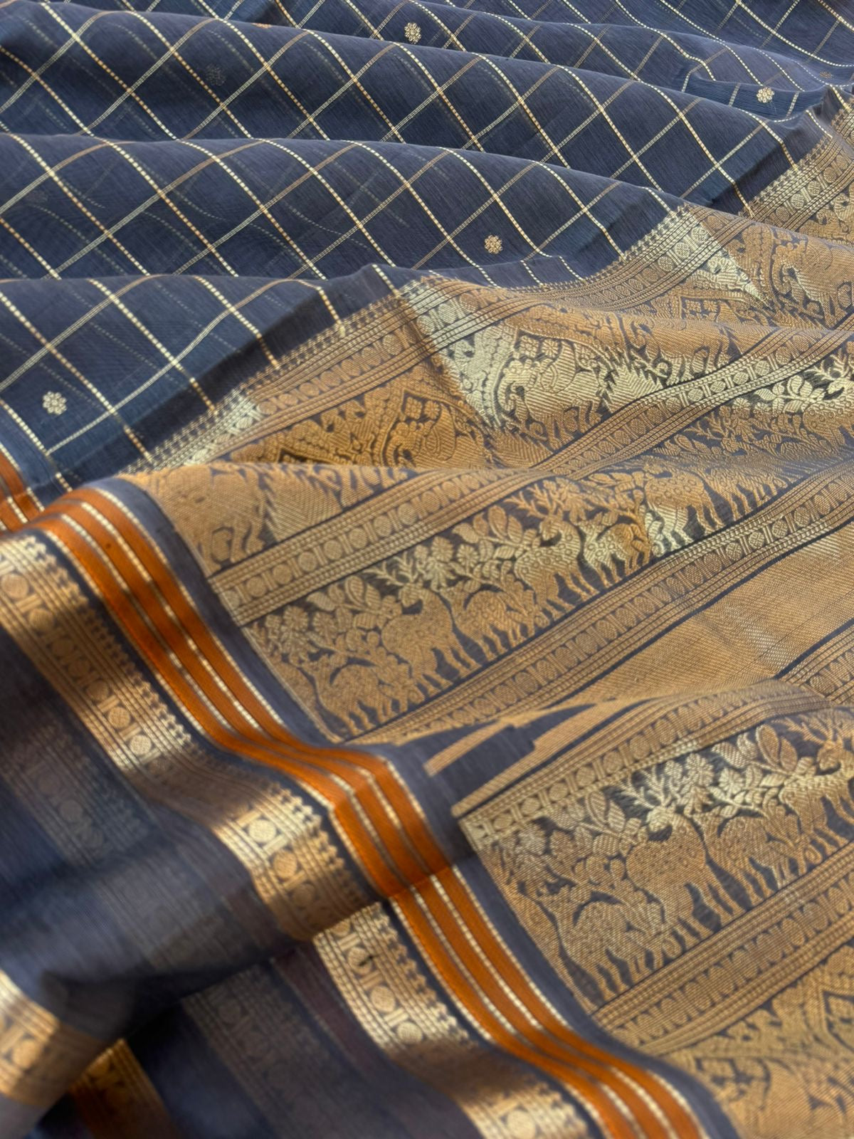 Zari Kissed Silk Cotton - stunning grey muthukattam