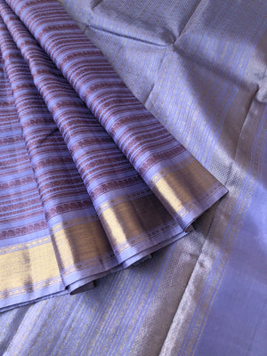 Yarn play on Kanchivaram - pastel pale lavender full body varusai pett woven borders