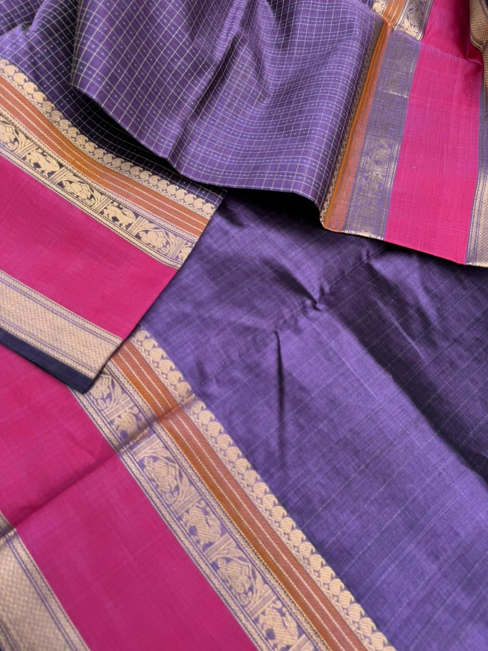 Woven Motifs Silk Cotton - metallic deep violet grey lakshadeepam