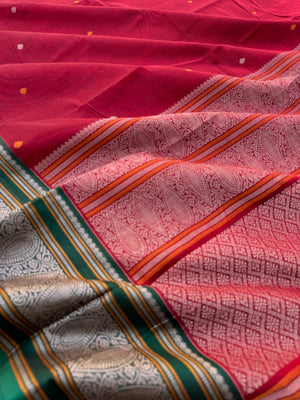 Mangalavastaram -reddish marron with woven borders and grand pallu