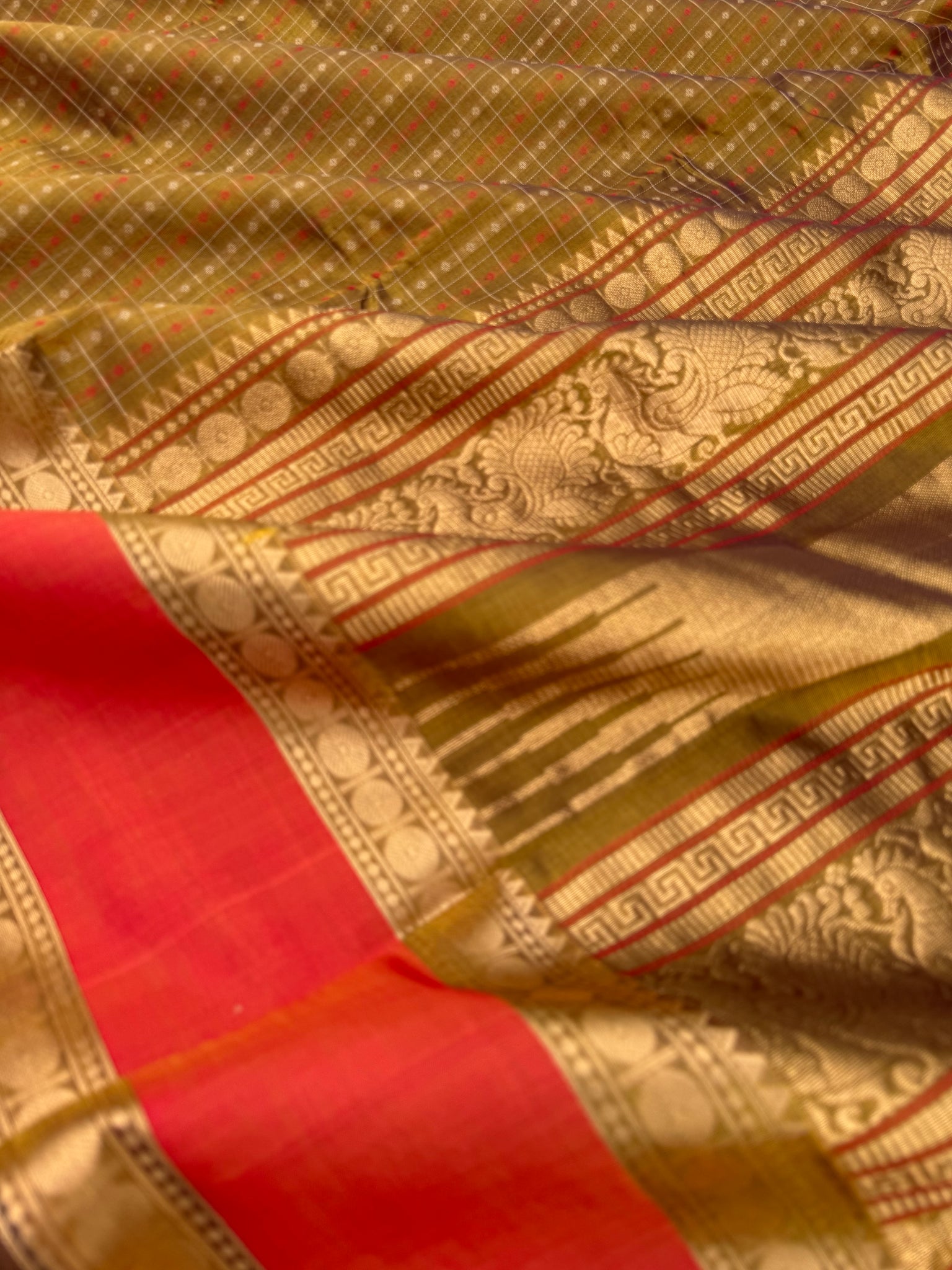 Woven Motifs Silk Cotton - a golden caramel lakshadeepam