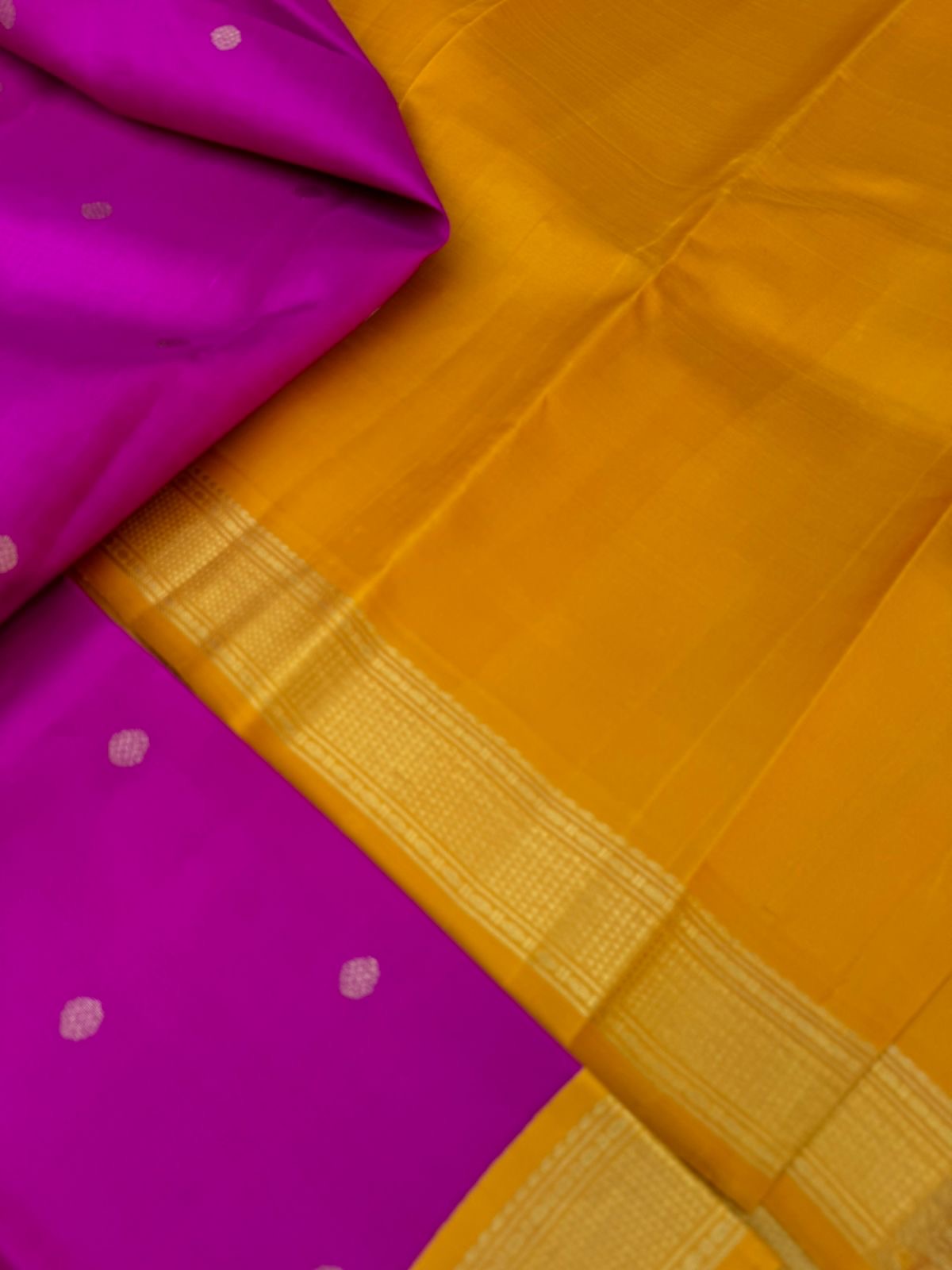 The Korvai Vibes - Authentic Korvai Kanchivaram - deep dark traditional kanchivaram pink and golden mustard