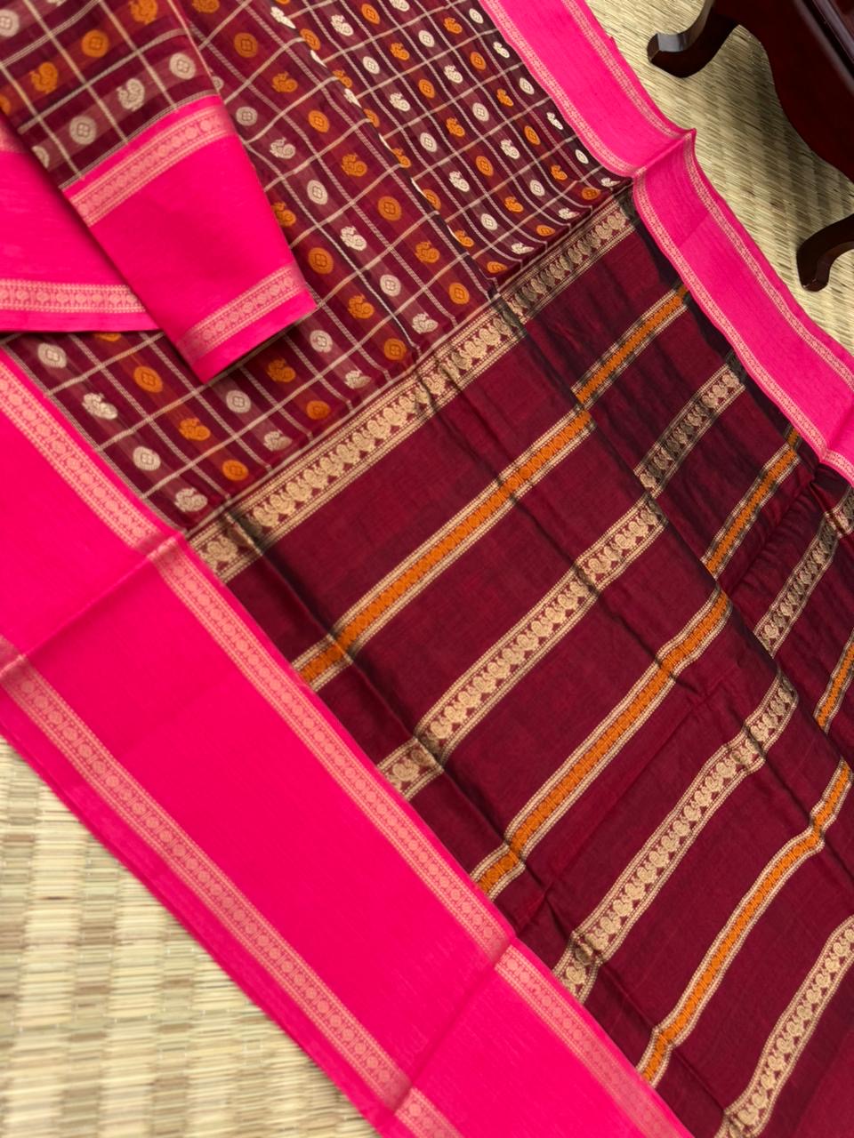 Woven Motifs Silk Cotton - deep aaraku maroon 1000 buttas
