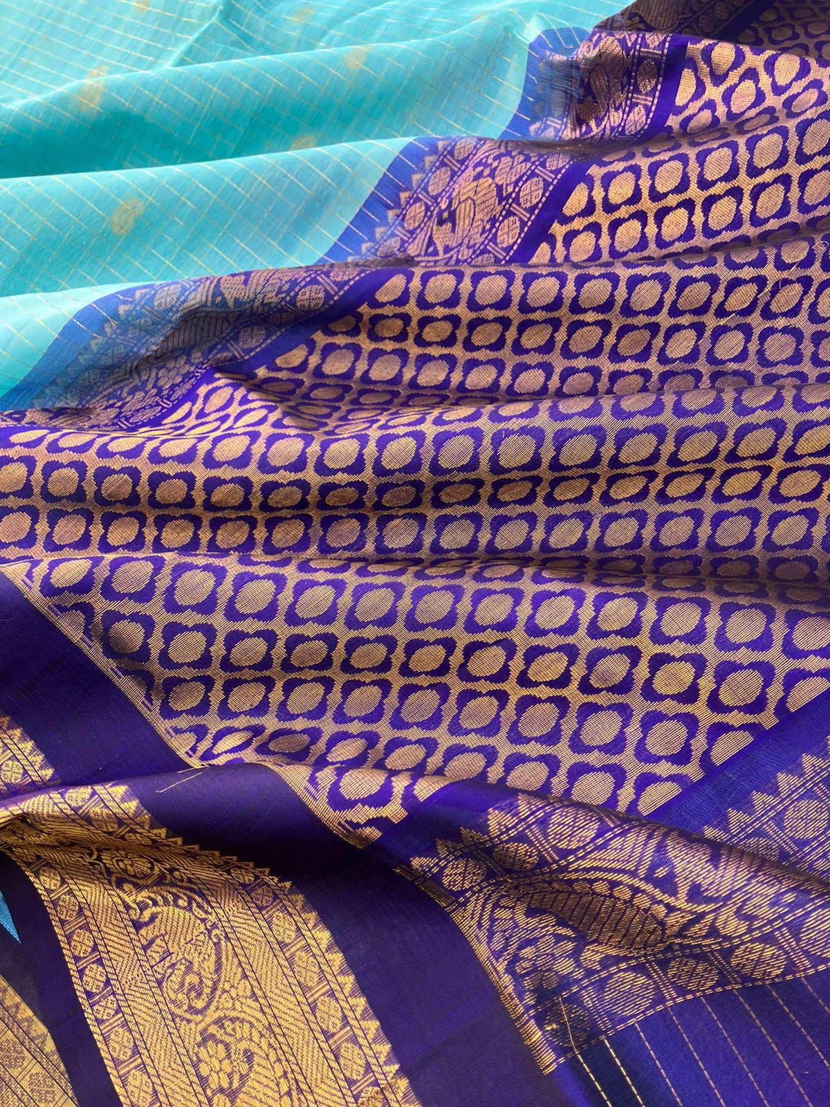 Korvai Silk Cottons - blue on blue zari kattam