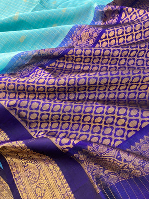 Korvai Silk Cottons - blue on blue zari kattam