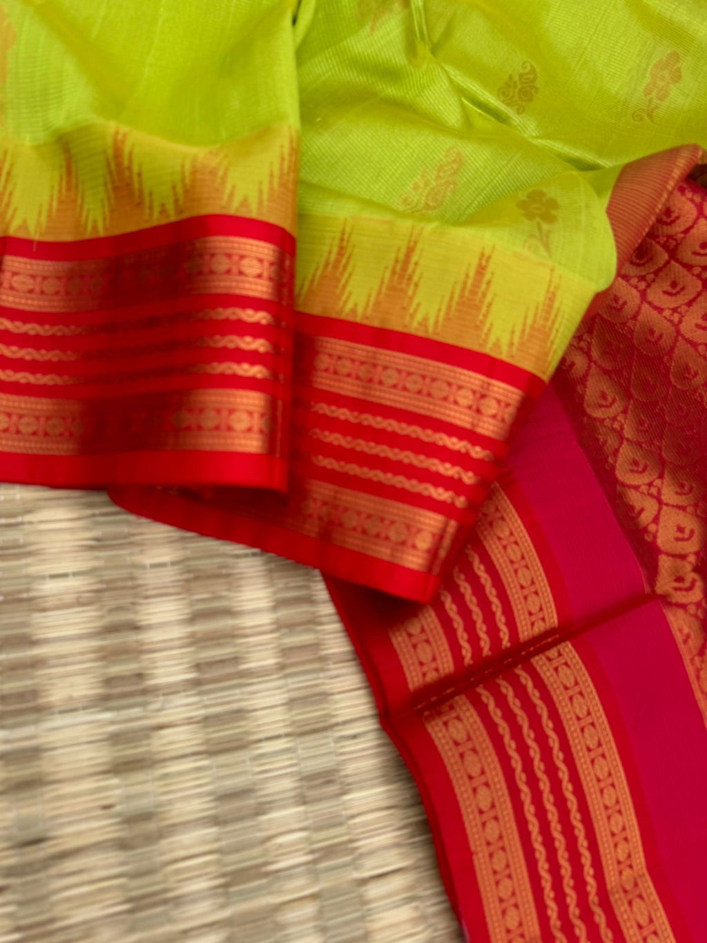 Korvai Silk Cottons - fresh green and red
