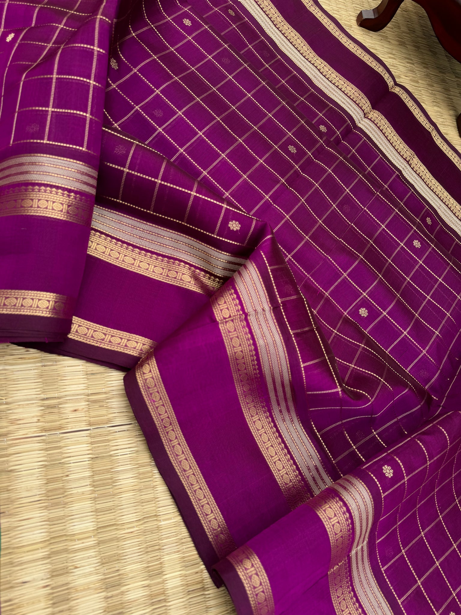 Zari Kissed Silk Cotton - deep purple with muthukattam buttas and wonderful pallu