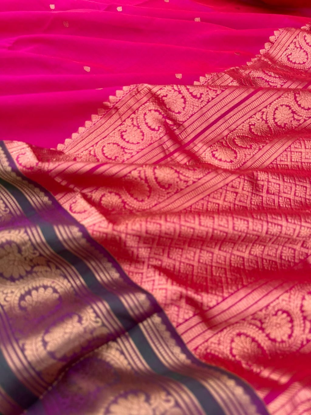 Zari Kissed Silk Cotton - pink with kodi visuree woven borders