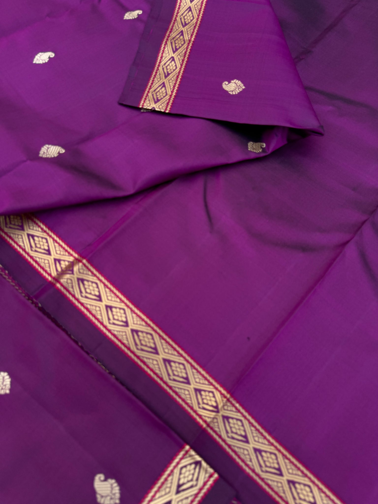 Woven from Memories - Stunning No Zari Kanchivarams - deep dark brinjal purple with vintage small borders Kanchivaram
