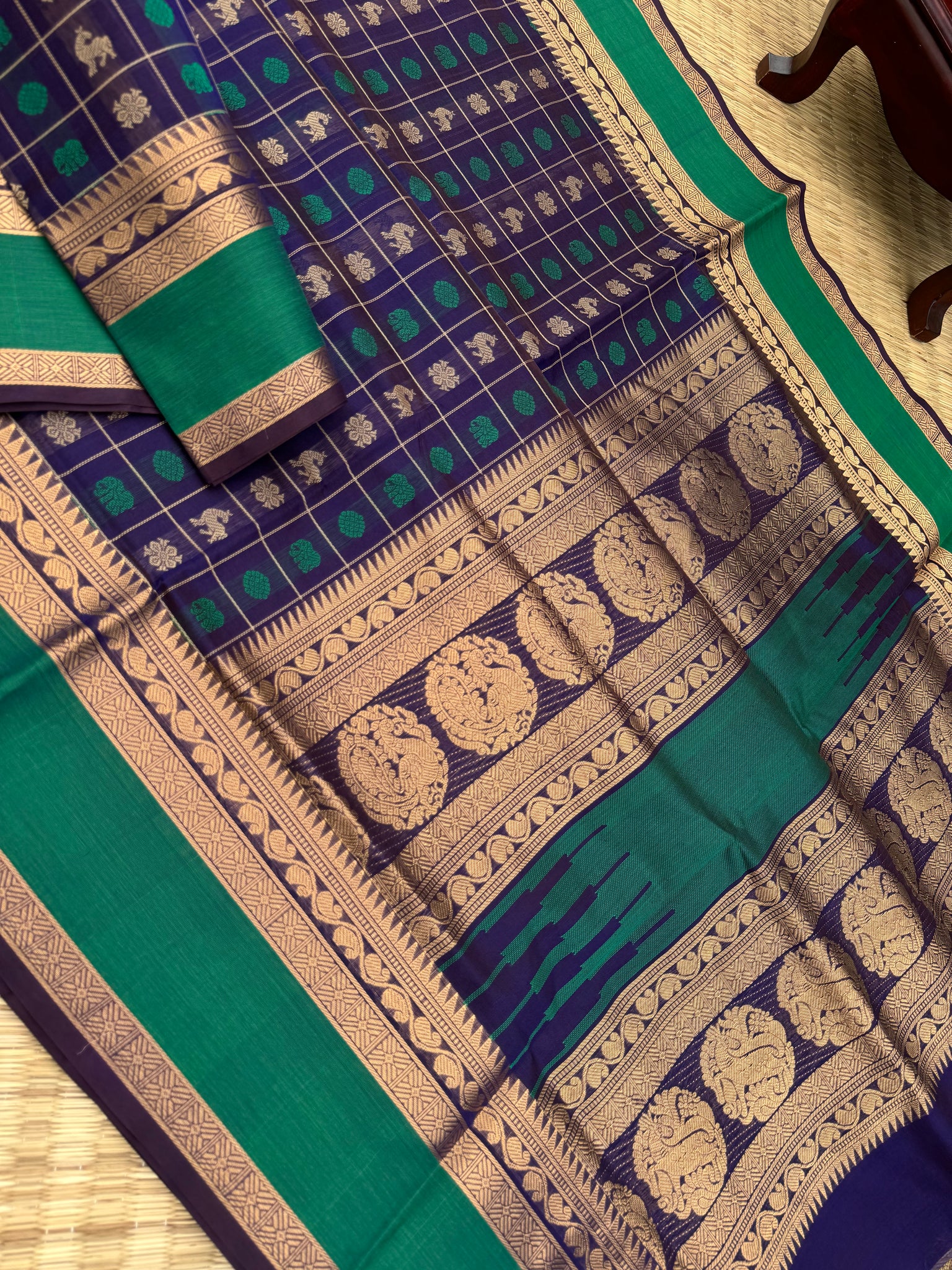 Woven Motifs Silk Cotton - deep navy blue 1000 buttas