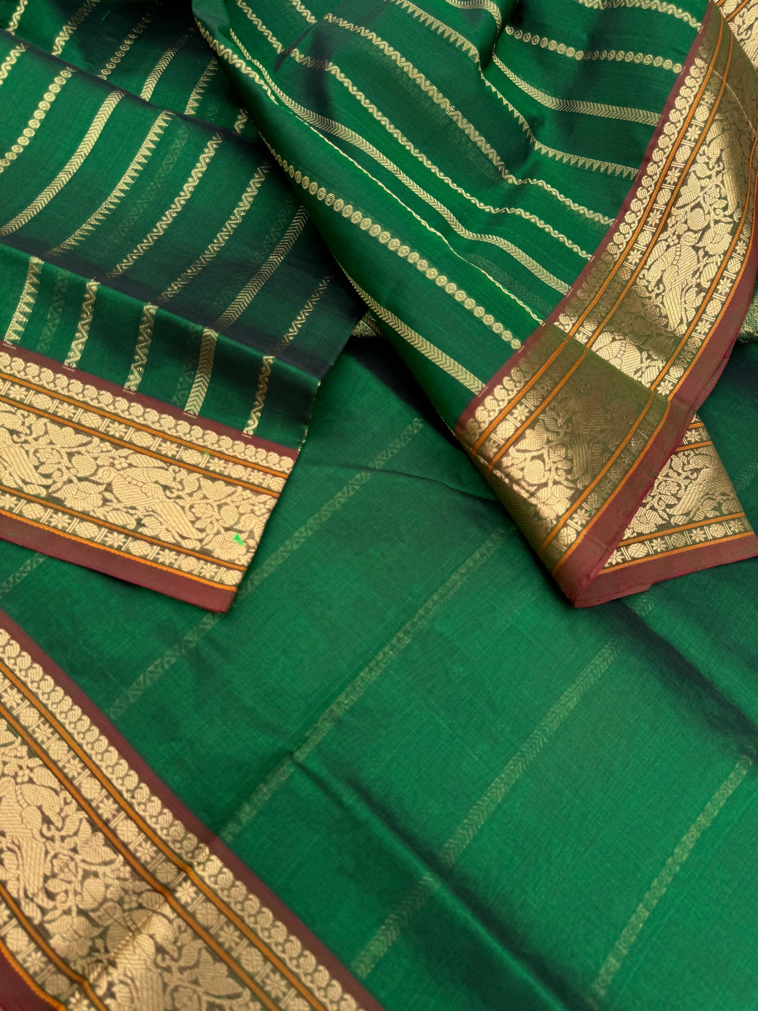 Zari Kissed Silk Cotton - a stunning meenakshi green vertical veldhari