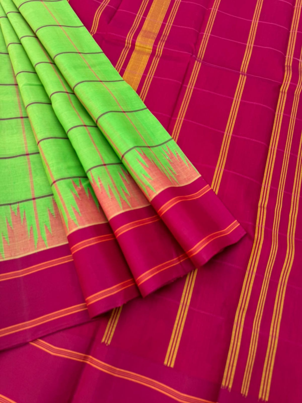 Signature Silk Cotton - deep apple green and reddish maroon bold chexs
