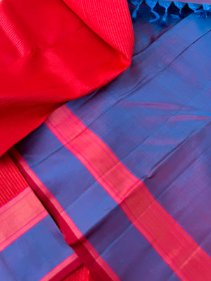 Everyday Essentials - stunning red and short violet gold zari vertical oosi vaanam