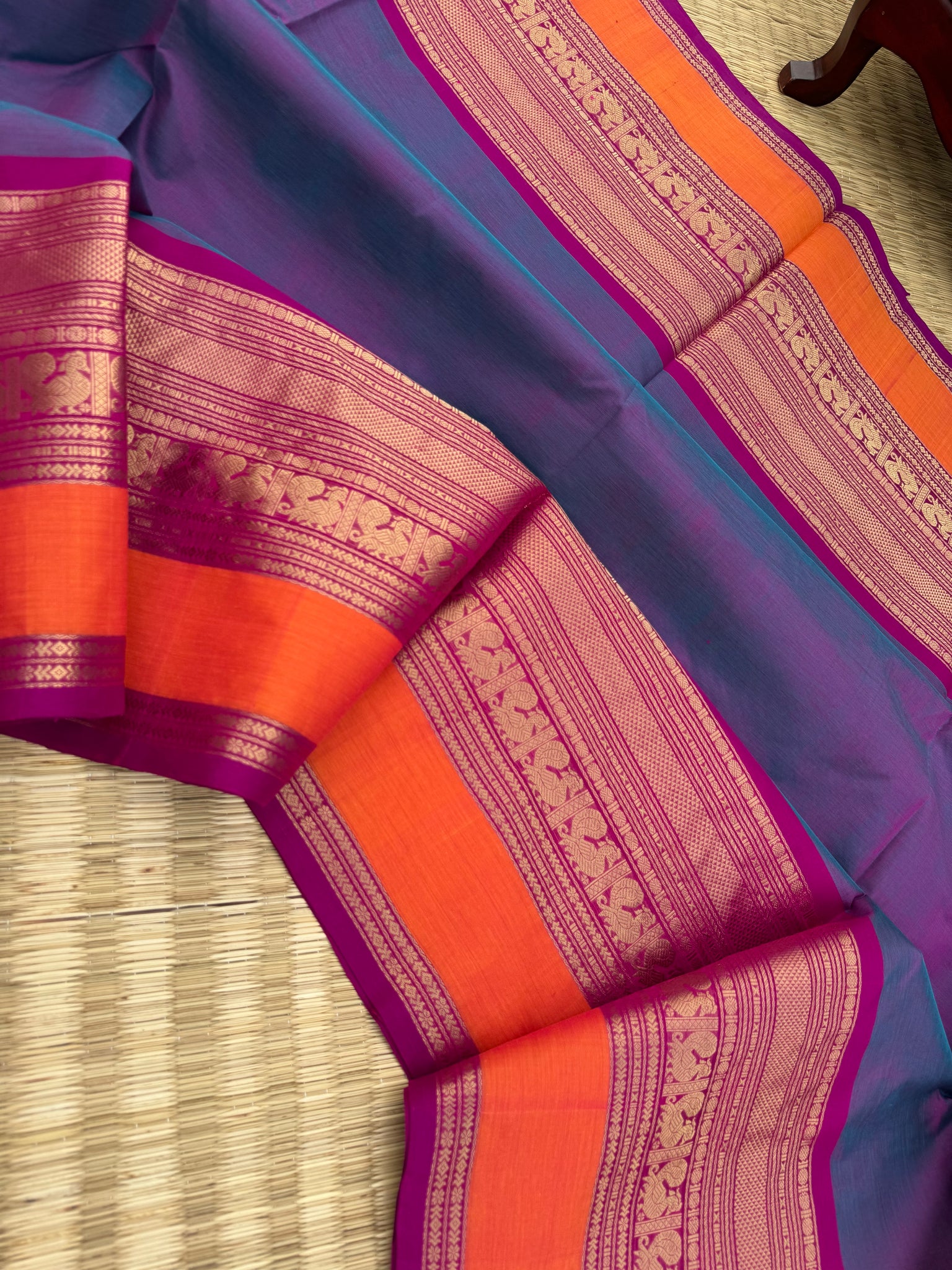 Zari Kissed Silk Cotton - a stunning violet blue grandest woven borders