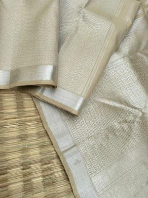 Saraswathi - the beige base and full body silver zari woven Kanchivaram
