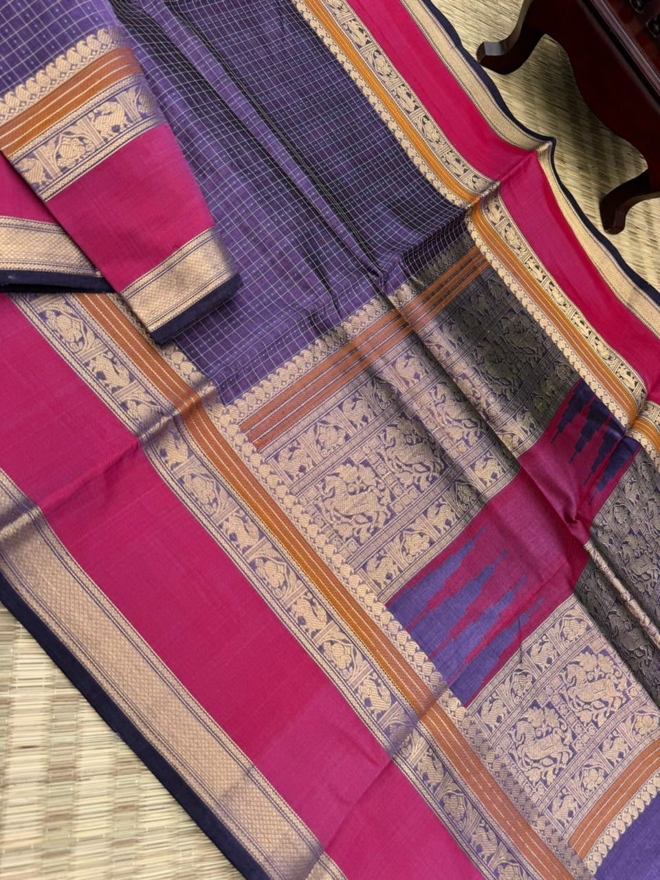 Woven Motifs Silk Cotton - metallic deep violet grey lakshadeepam