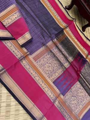 Woven Motifs Silk Cotton - metallic deep violet grey lakshadeepam