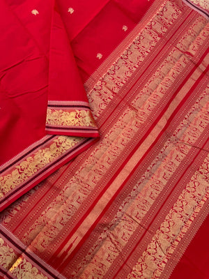 Zari Touched Mangalavastaram - traditional red and horse borders