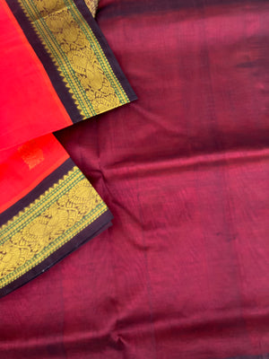 Korvai Silk Cotton - chilly red and maroon