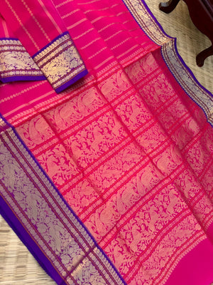 Zari Kissed Silk Cotton -rani pink and vertical veldhari