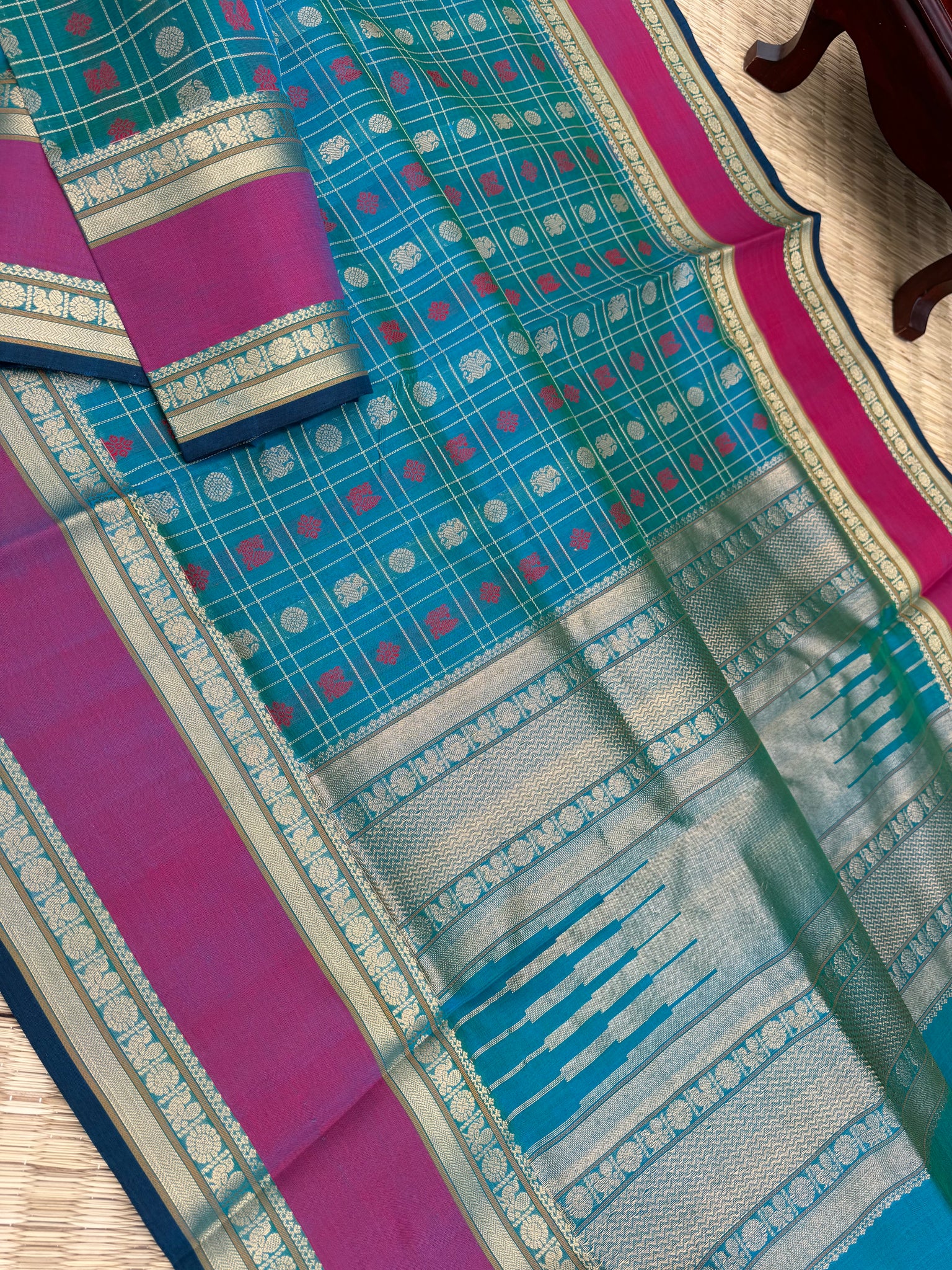 Woven Motifs Silk Cotton - a dual tone teal 1000 buttas