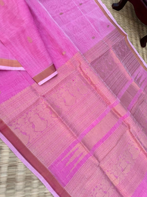 Pastels on Zari Kissed Silk Cotton - pastel rose milk pink with one inch tissue borders