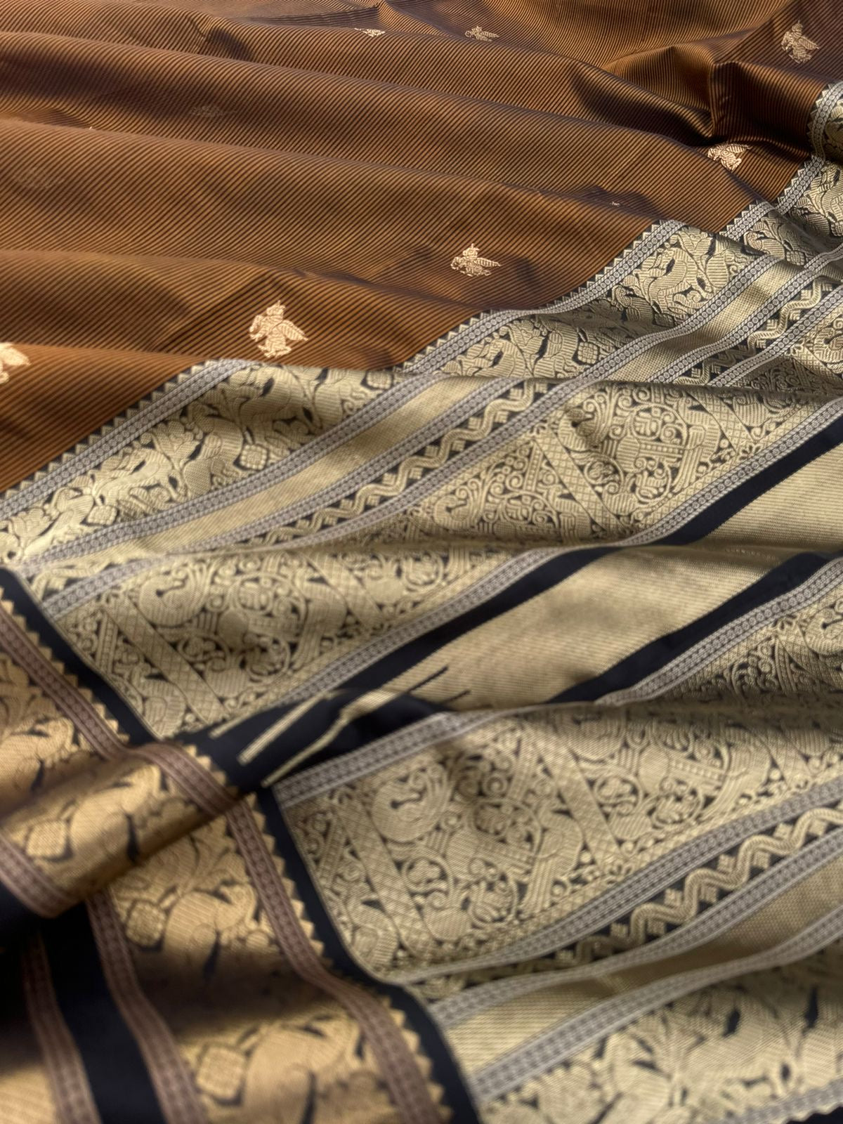 Zari Kissed Silk Cotton - deep dark black and bronze
