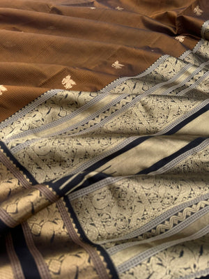 Zari Kissed Silk Cotton - deep dark black and bronze