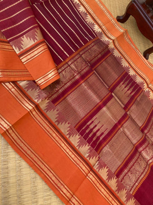 Zari Kissed Silk Cotton - stunning deep maroon and orange veldhari