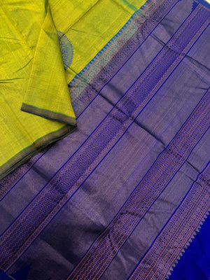 Woven Motifs Silk Cotton -fresh green and blue thamboolam thathu motifs borderless silk cotton