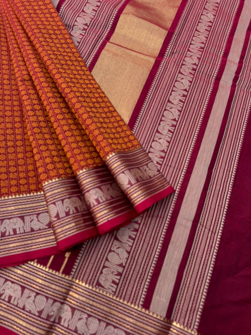 Zari Touched Mangalavastaram - rust and Aaraku 20000 woven buttas