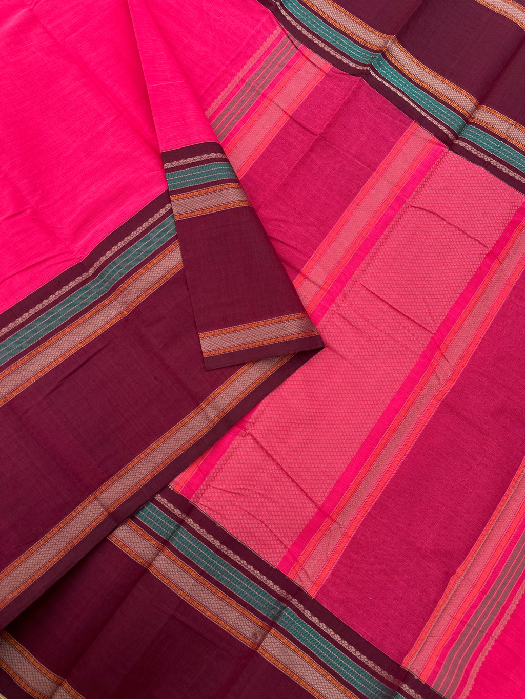 Mangalavastaram - pink and burgundy kalakshtera style cotton