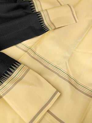 Kaavyam on Korvai Kanchivaram - the vintage beauty of black and cream off white ( venn pattu ) borders pallu and blouse