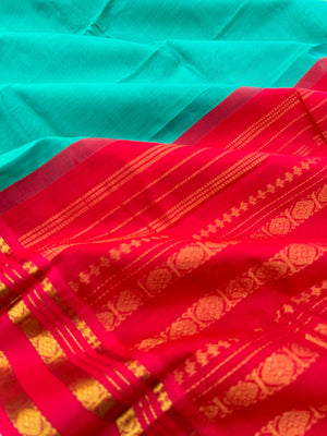 Korvai Silk Cottons -teal and red plain body