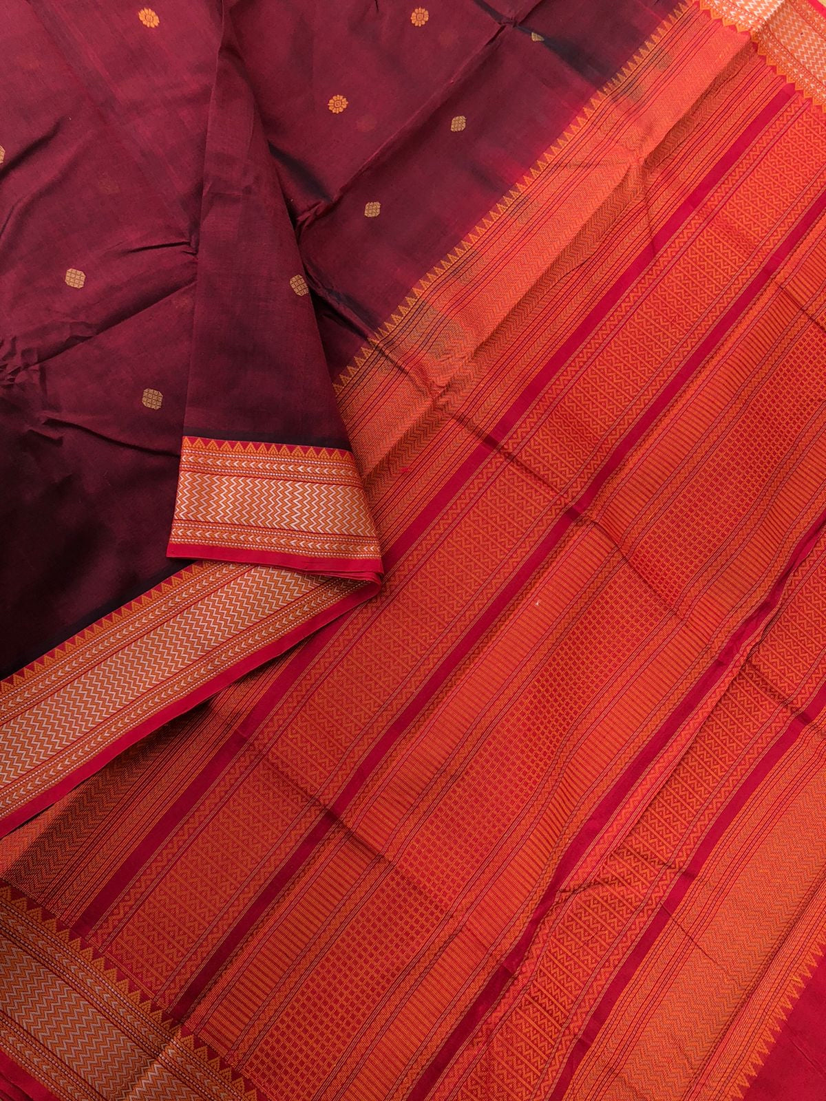 Woven Motifs Silk Cotton - wine maroon and red