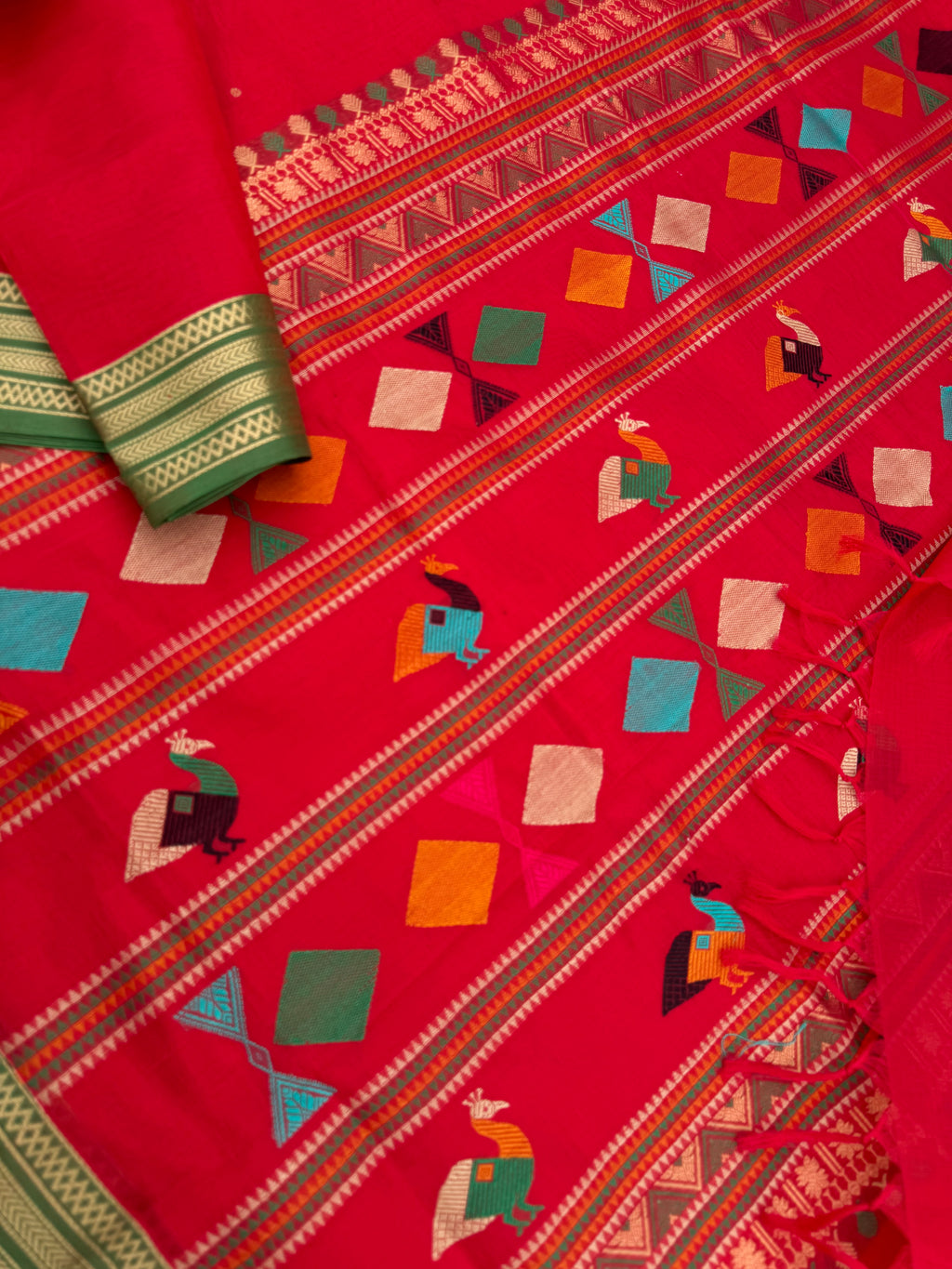 Zari Kissed Silk Cotton - stunning red bomkai