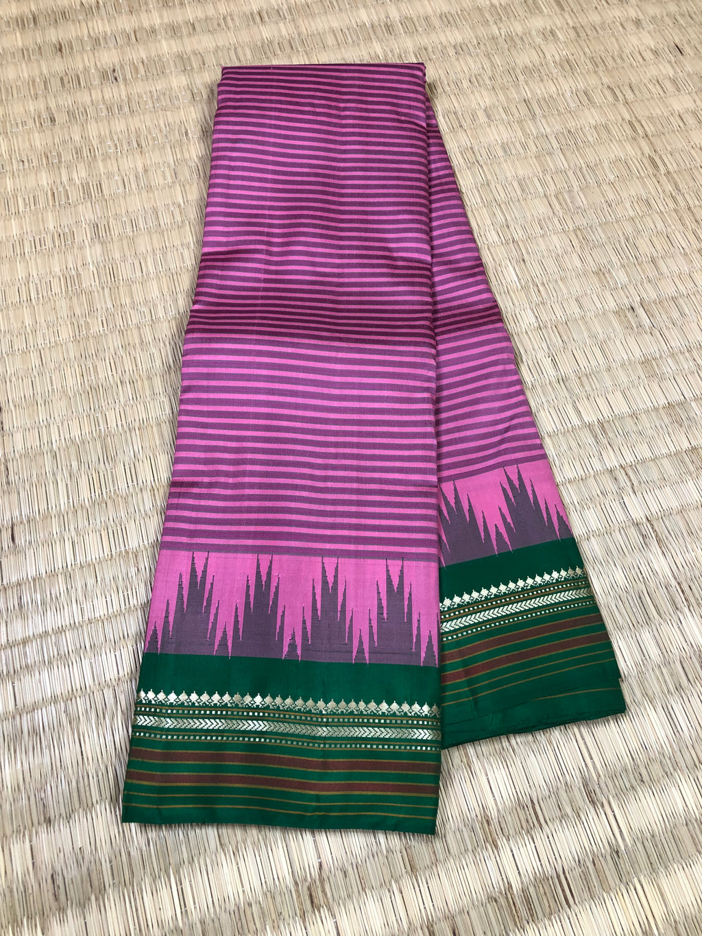 Diwaly Vibes on Korvai Kanchivaram - dusky pink N green vintage korvai