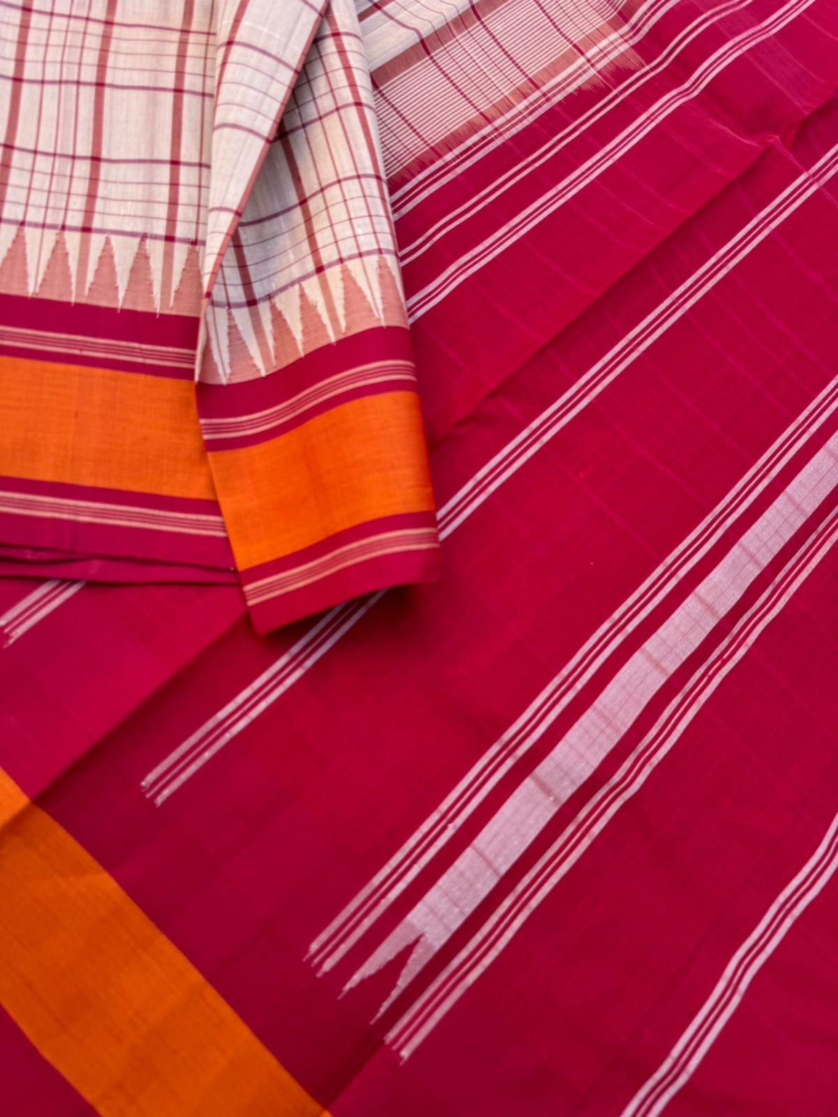 Signature Silk Cotton -stunning beige and aaraku with burnt orange borders