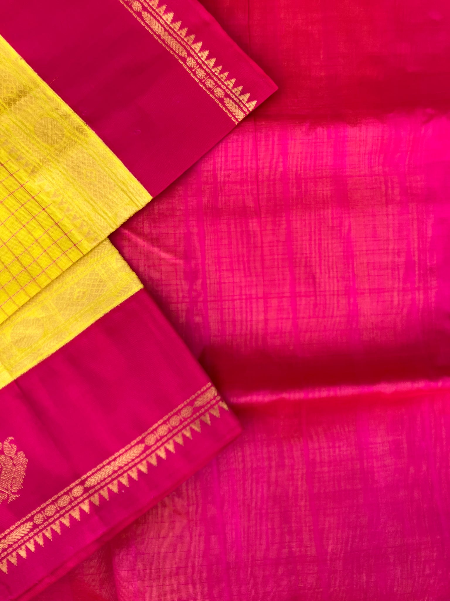 Korvai Silk Cotton - sunflower mustard and red podi kattam