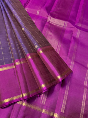 Heriyae - Molten Mettalic Kanchivarams - unusual dual tone of dark majenta purple kattam buttas and retta pett