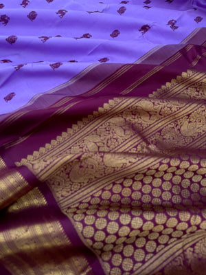 The Korvai Vibes - Authentic Korvai Kanchivaram - gorgeous blackcurrant and burgundy most unique and unusual combination with yali and annam buttas woven body