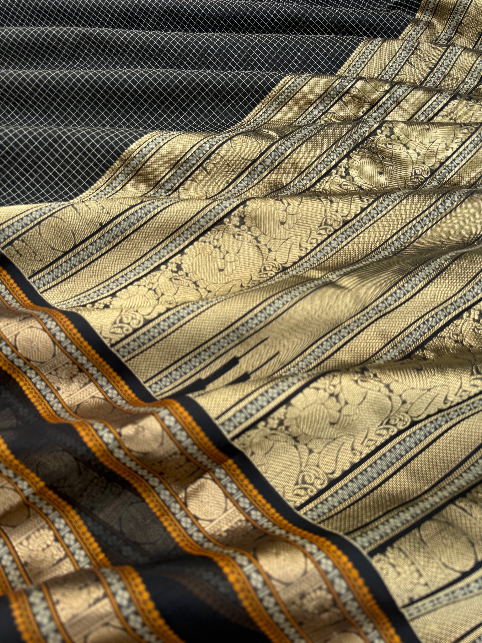 Zari Kissed Silk Cotton - gorgeous black podi kattam with stunning pallu