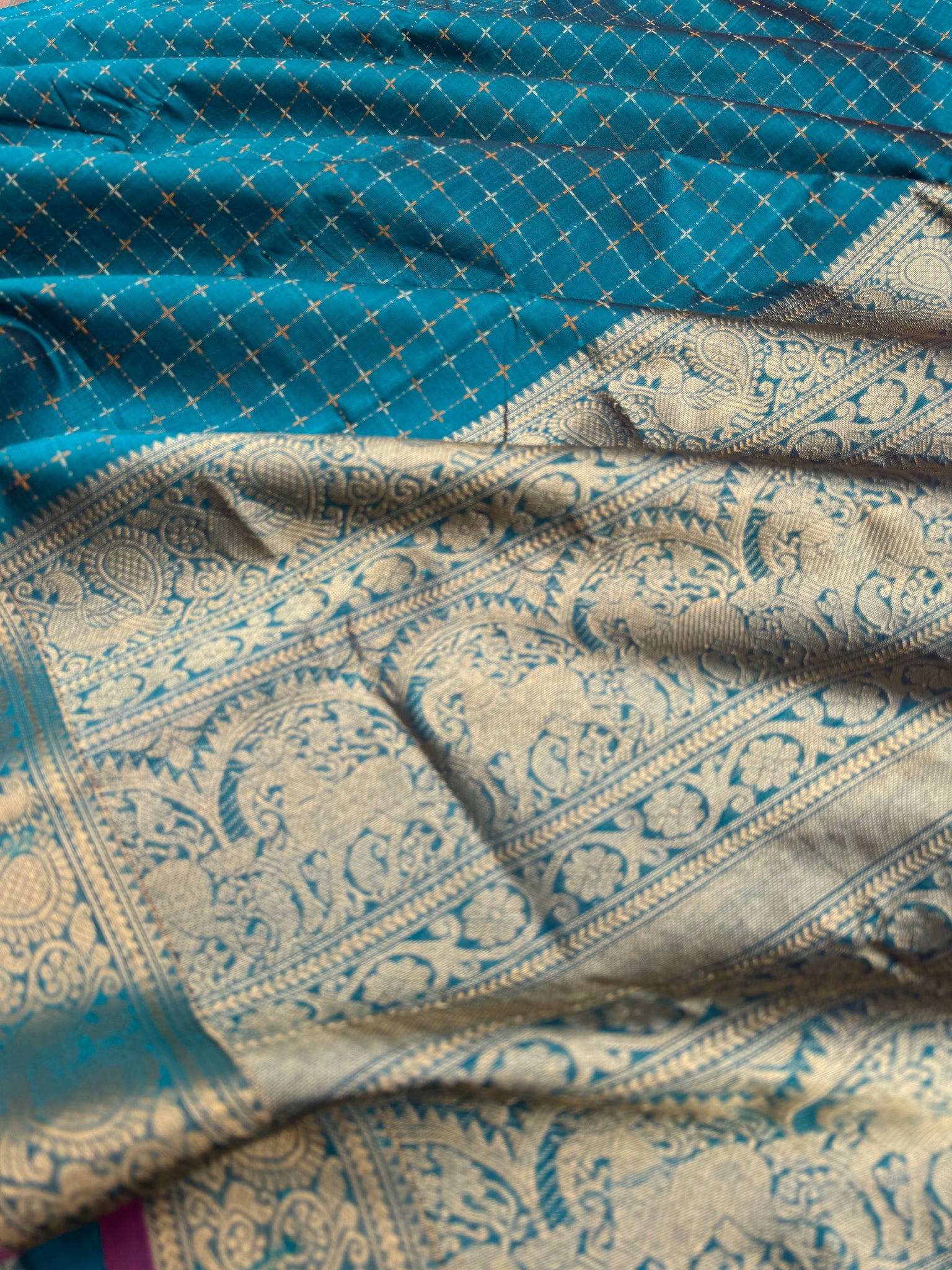 Woven Motifs Silk Cotton - burnt blue pluse buttas