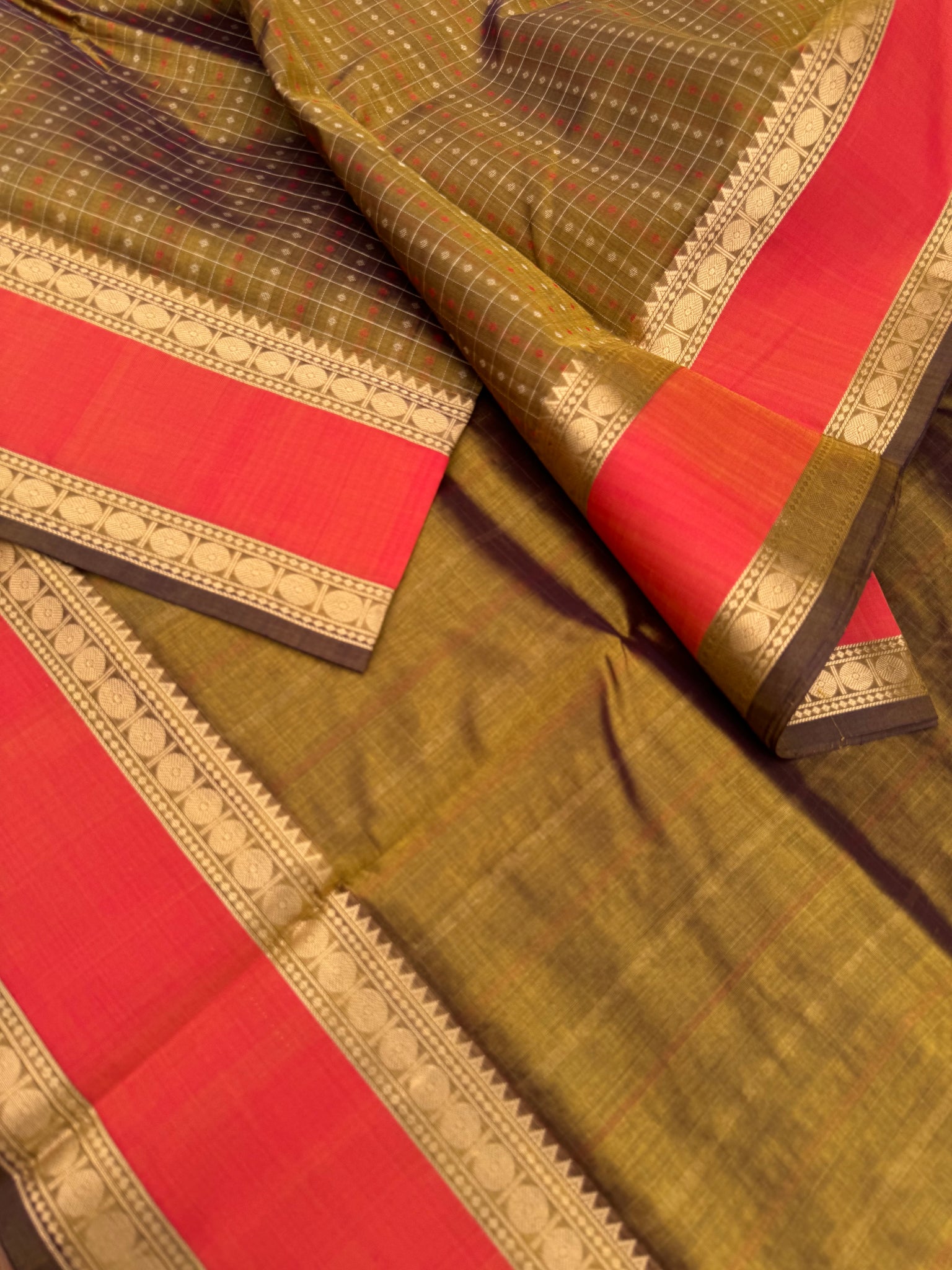 Woven Motifs Silk Cotton - a golden caramel lakshadeepam