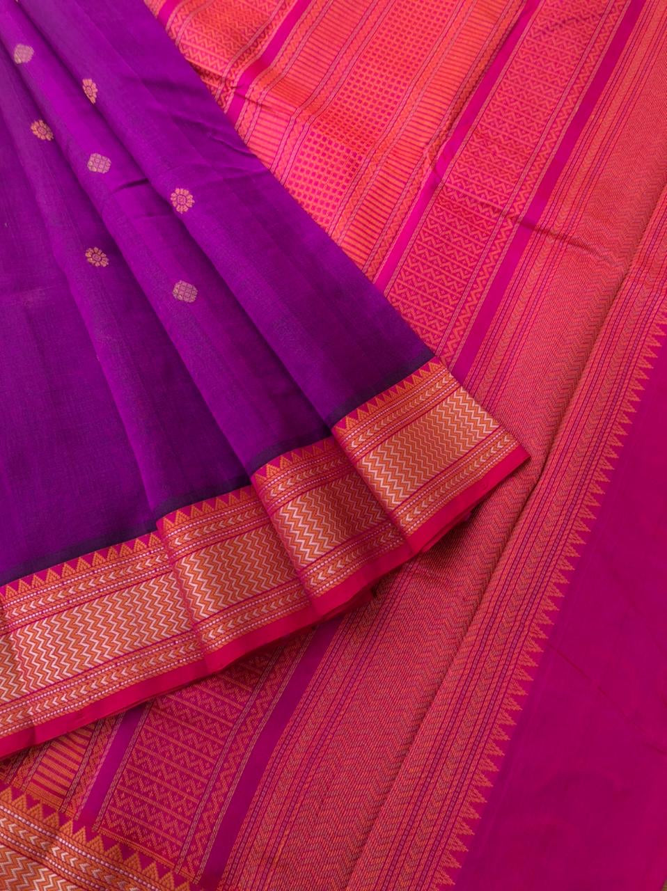 Woven Motifs Silk Cotton - purple pink with small thread woven borders