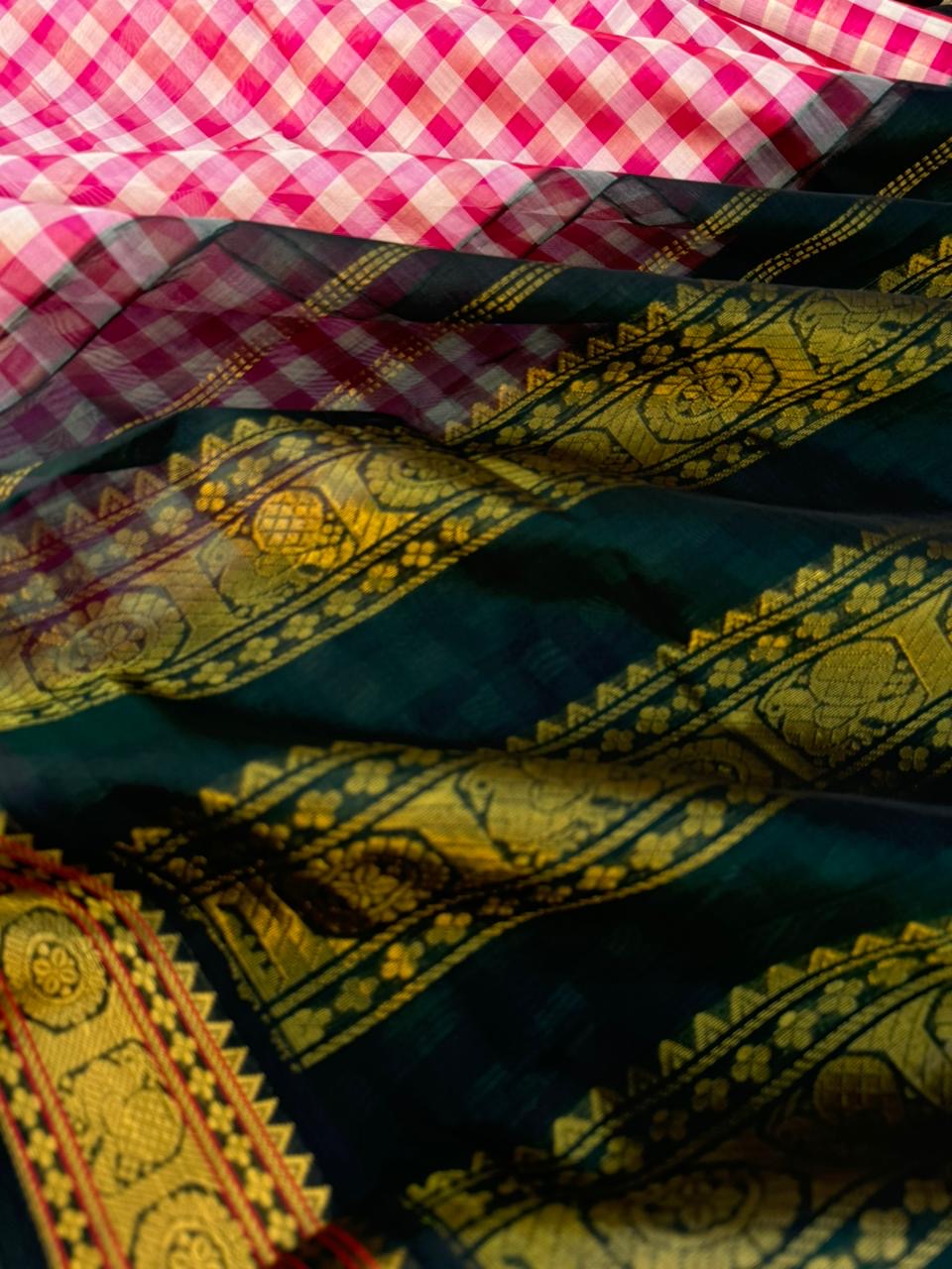 Korvai Silk Cottons - pink and off white paalum palamum kattam